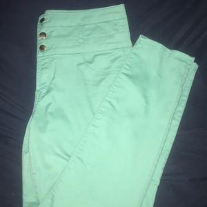 Hi-waist, super skinny mint jeans